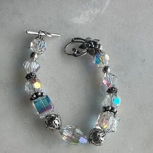 Hand Crafted Silver and Iridescent Crystal Bracelet